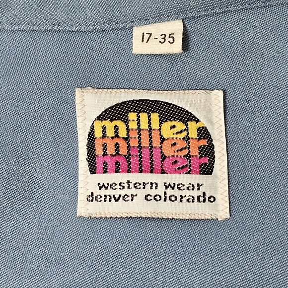 🛑 Vintage Miller Western Wear Mens Blue Embroidered Snap Front Shirt 17/35 - Picture 7 of 8